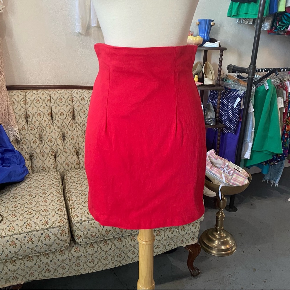 Vintage 90s Red Stretch High Waist Mini Skirt S